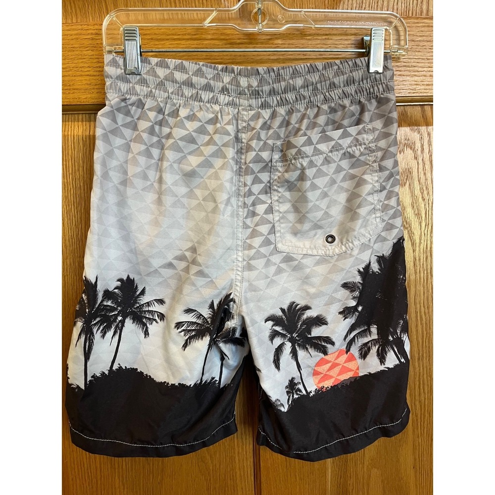 Old Navy Youth XL Swim Shorts Gray Palm Tree Print Elastic Waist Drawstring - Picture 3 of 5